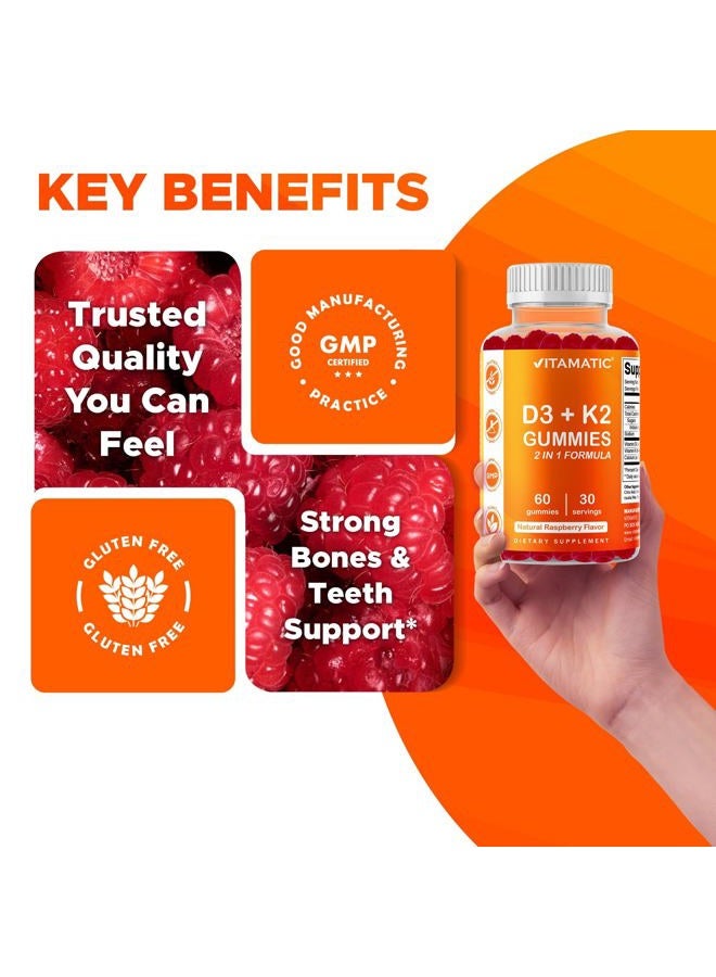 Vitamatic Vitamin D3 + K2 Gummies – 60 Count | Supports Bone, Heart & Immune Health – Promotes Calcium Absorption – Plant-Based, Non-GMO, Gluten-Free - Image 5